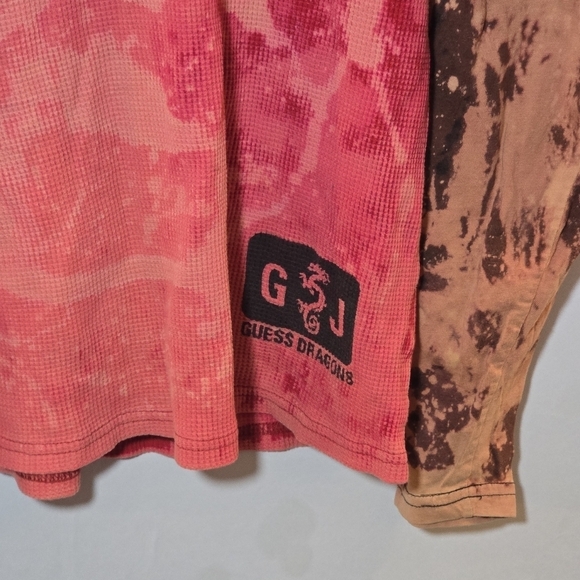 GUESS Dragons Vintage 100% Cotton 90s 2000s Tie Dye Layered T Shirt Thermal sz L - Picture 3 of 8